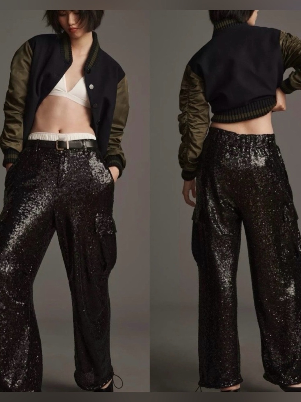 By Anthropologie Black Sequin Cargo Pants Size 10 - Picture 2 of 7